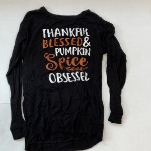 Thankful blessed and pumpkin spice obsessed shirt, size L